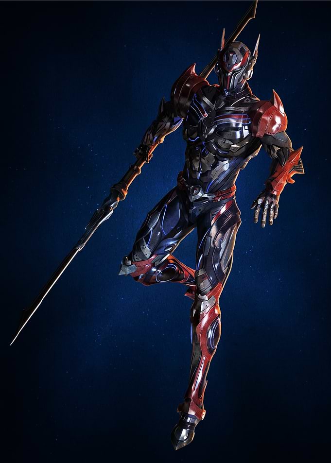 Futuristic Armored Warrior with Spear