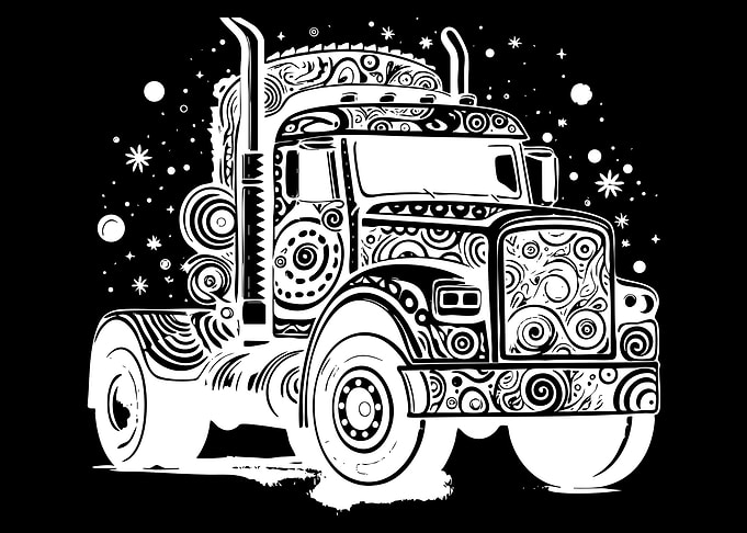 Abstract Tribal Pattern Semi Truck