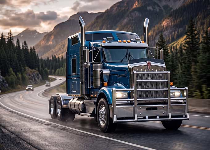 Blue Kenworth Semi Truck on Highway