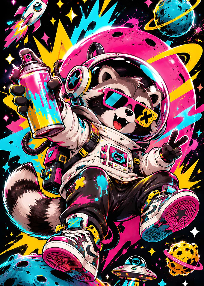 Cool Astronaut Raccoon Graffiti Artist