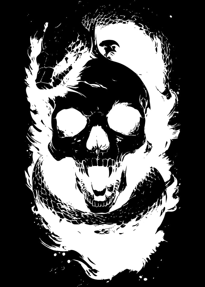 Skull and Serpent Black and White