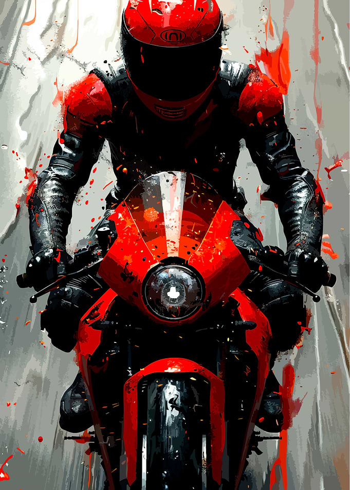 Red Motorcycle Rider Speed Art
