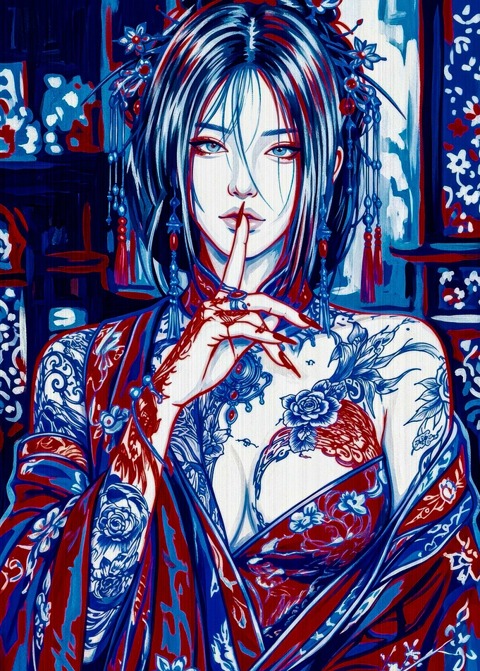 Tattooed Geisha Shushing Portrait