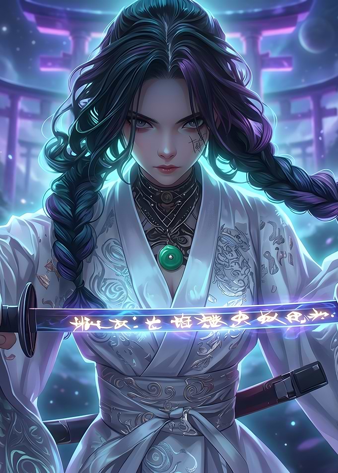 Warrior Woman with Glowing Katana