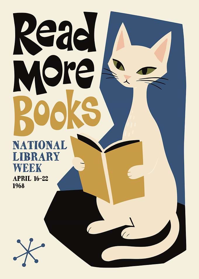 Vintage National Library Week Cat Poster