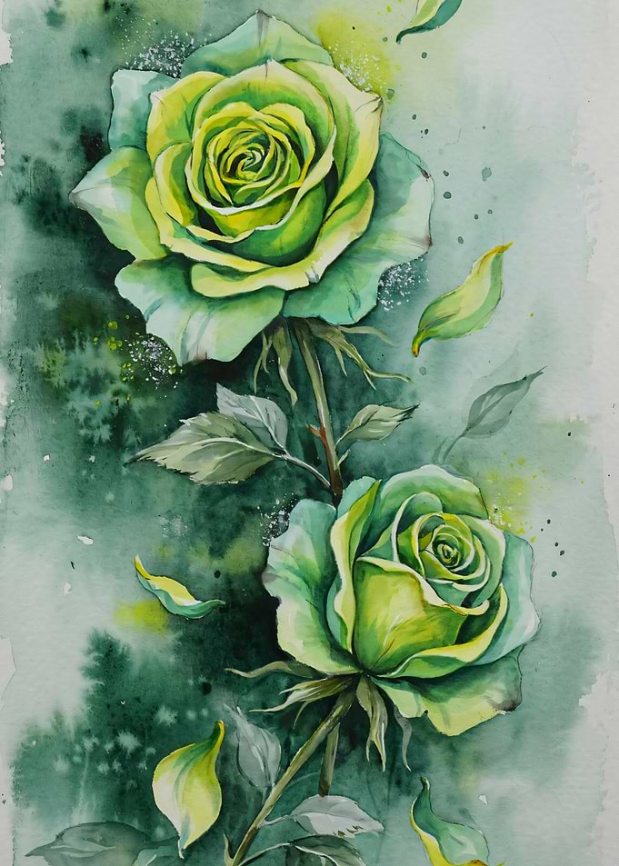 Watercolor Green Roses