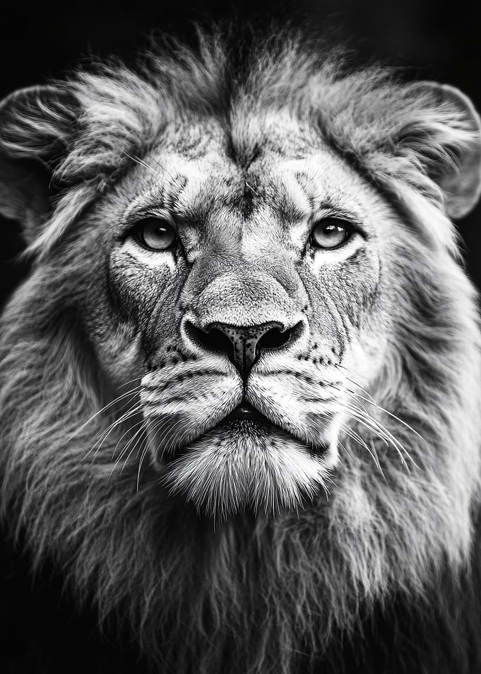 Majestic Lion Portrait in Black and White