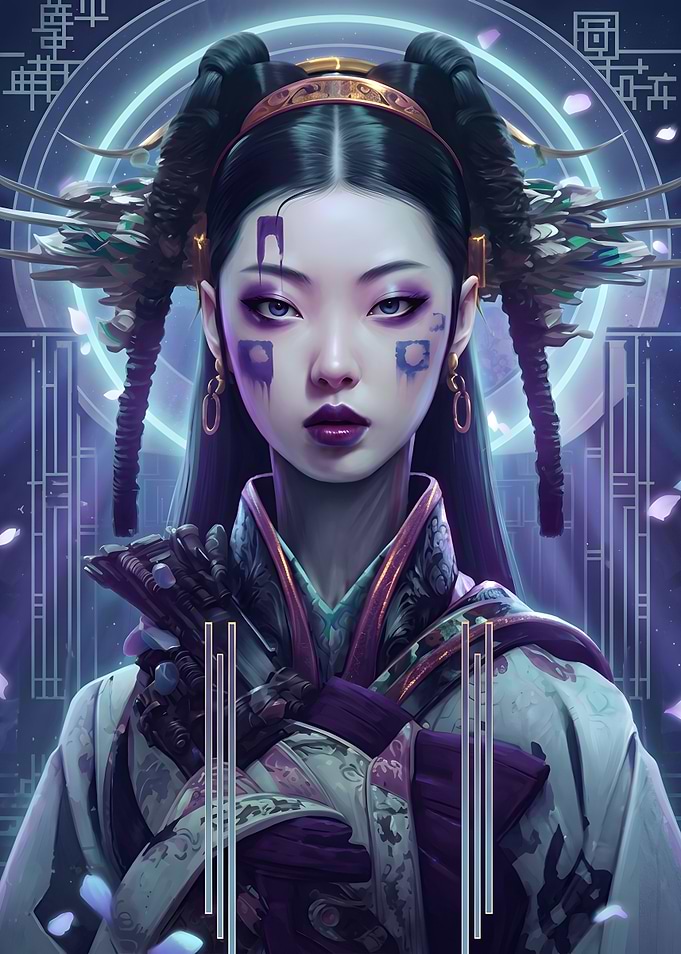 Cyberpunk Japanese Warrior Princess Portrait