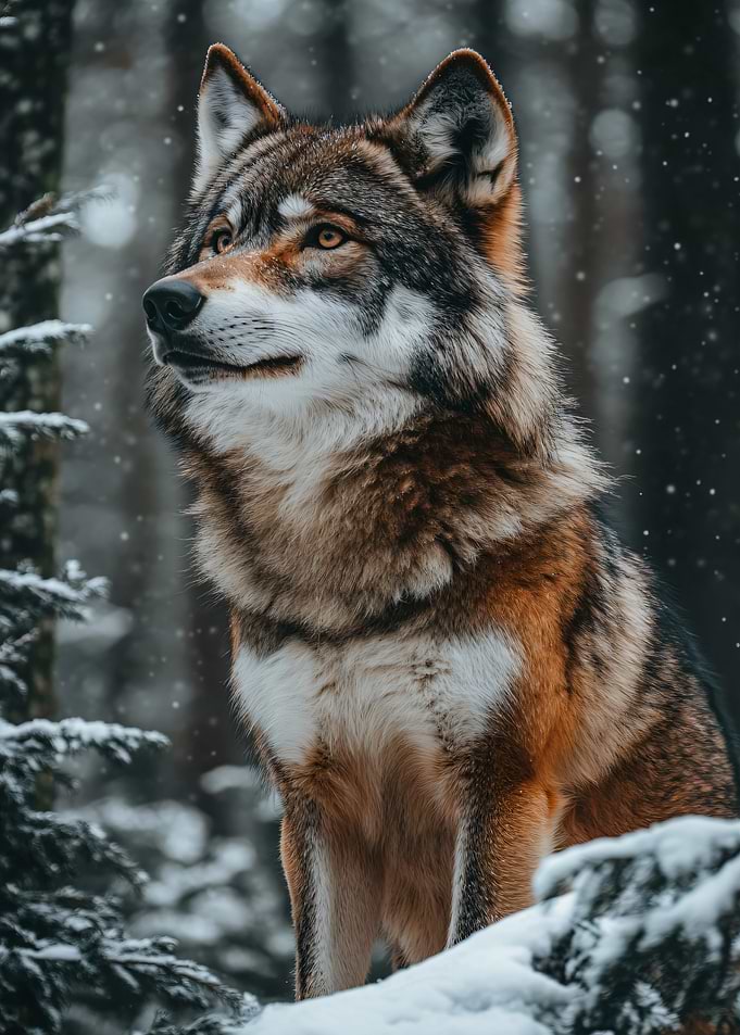 Majestic Wolf in Snowy Forest