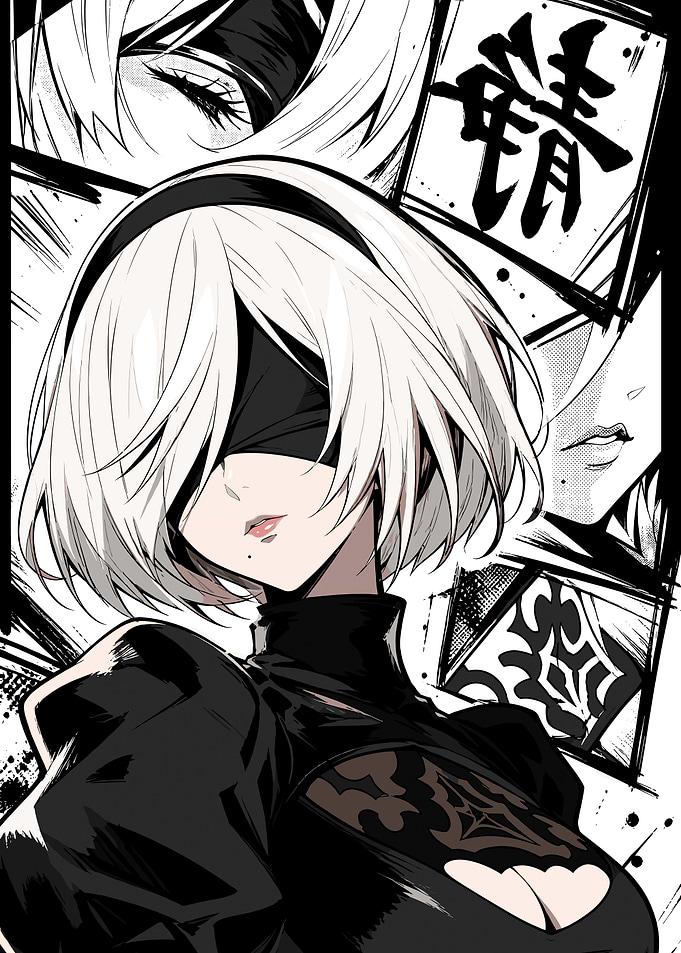 2B from NieR:Automata Manga Style Art