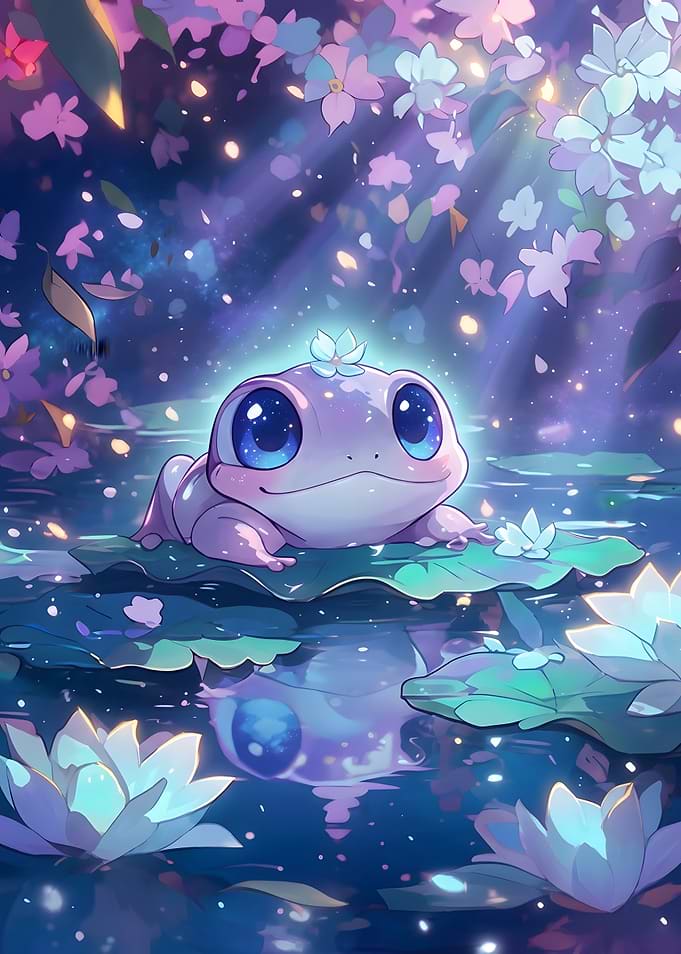 Cute Magical Frog on Lily Pad