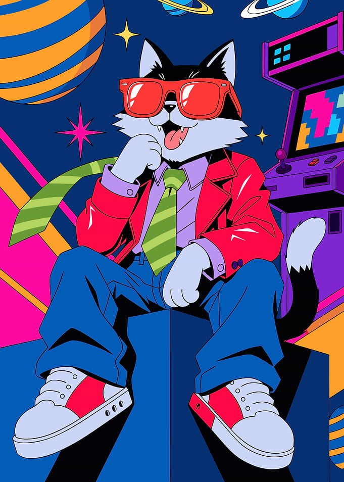 Cool Retro Space Cat Gamer