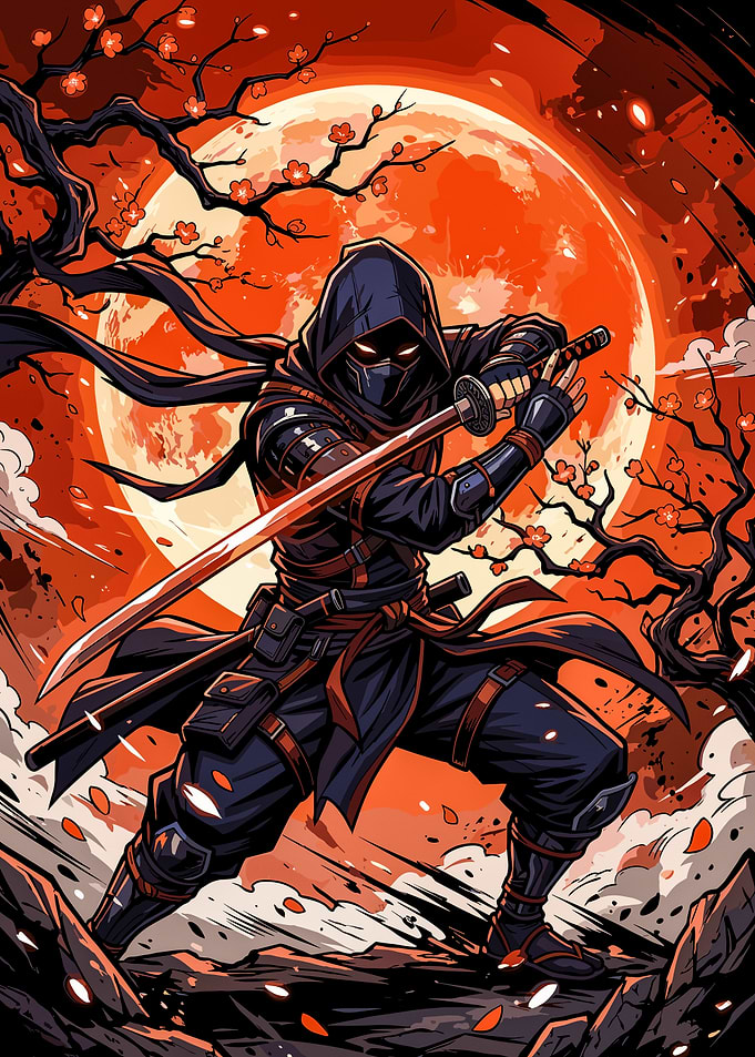 Ninja Warrior Under Red Moon