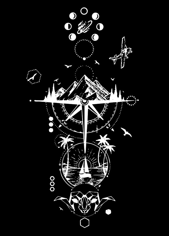 Geometric Travel and Nature Tattoo Design