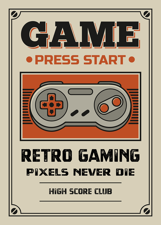 Retro Gaming Press Start Vintage Arcade Controller Poster