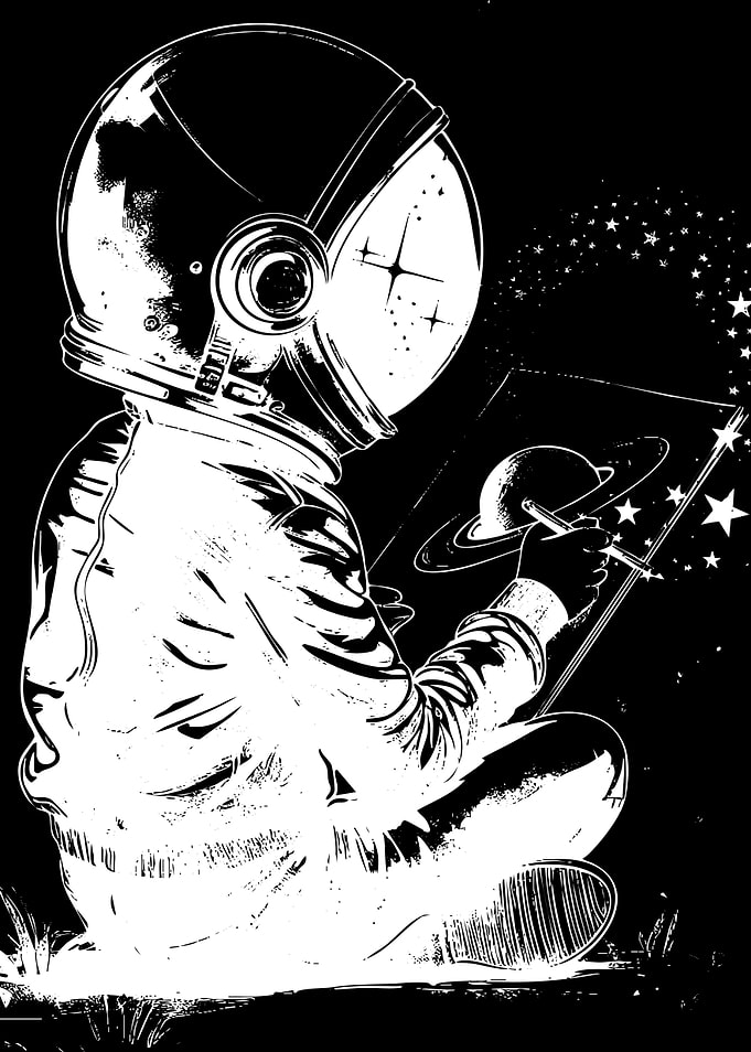 Astronaut Drawing Saturn in Space