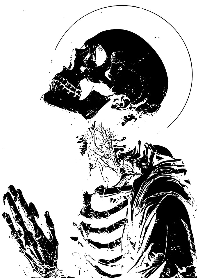 Praying Skeleton Saint Illustration