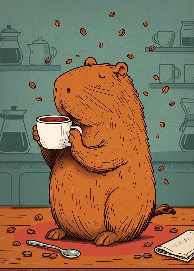 Cute Capybara Drinking Coffee Illustration