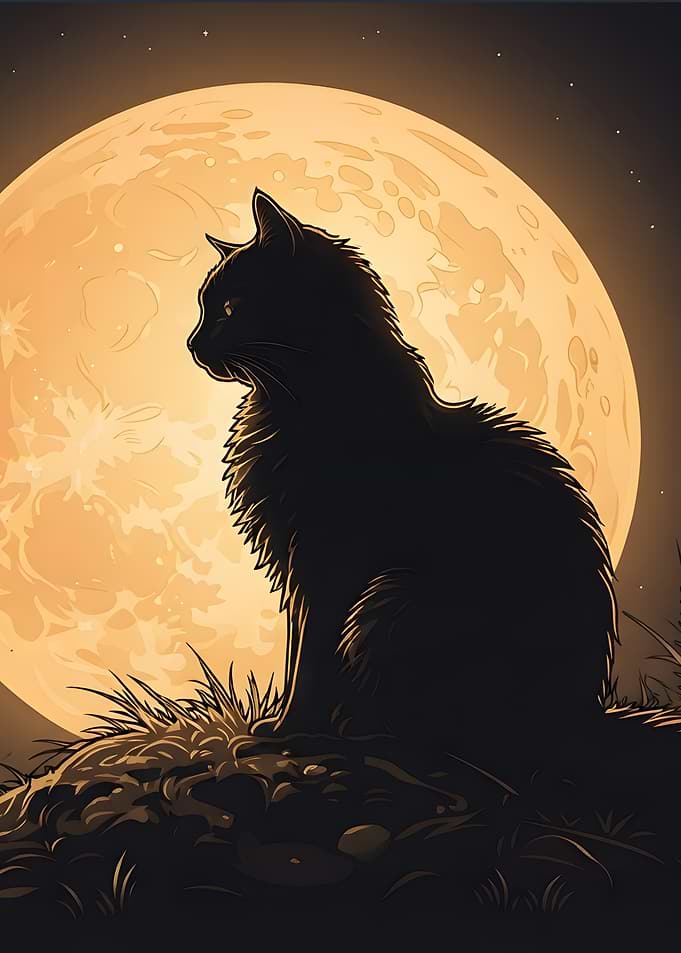 Black Cat Under Full Moon