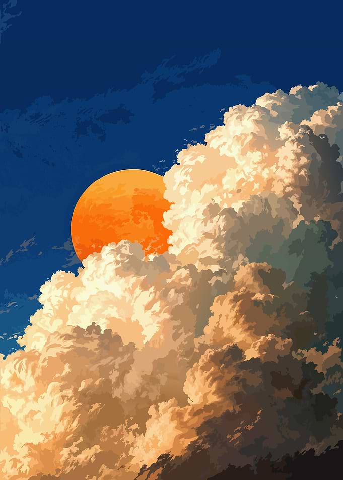 Golden Sun Behind Cumulus Clouds