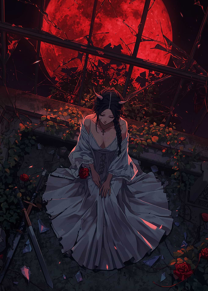 Demon Girl Under Red Moon