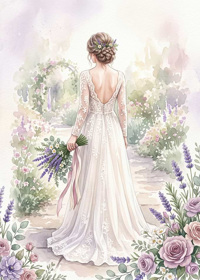 Watercolor Bride in Garden