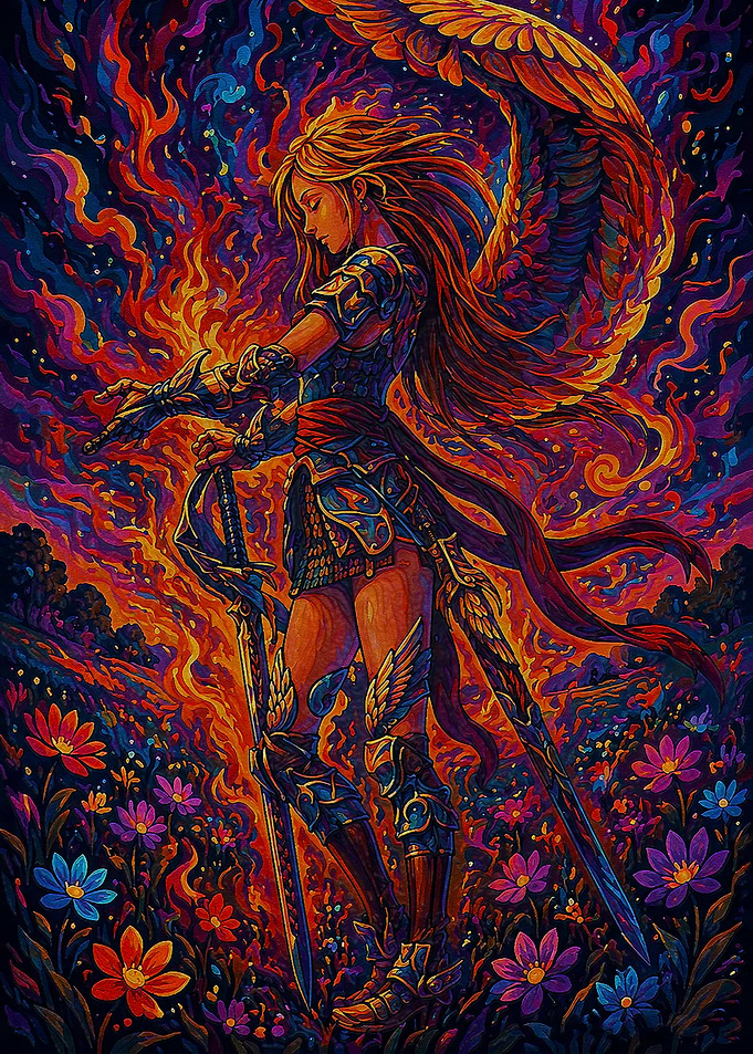 Warrior Angel in a Fiery Field