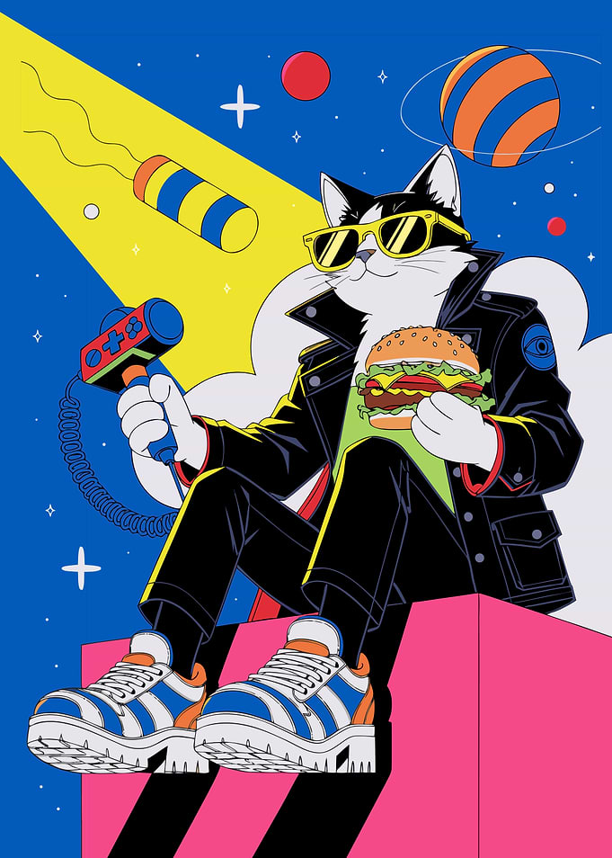 Cool Retro Gaming Cat in Space