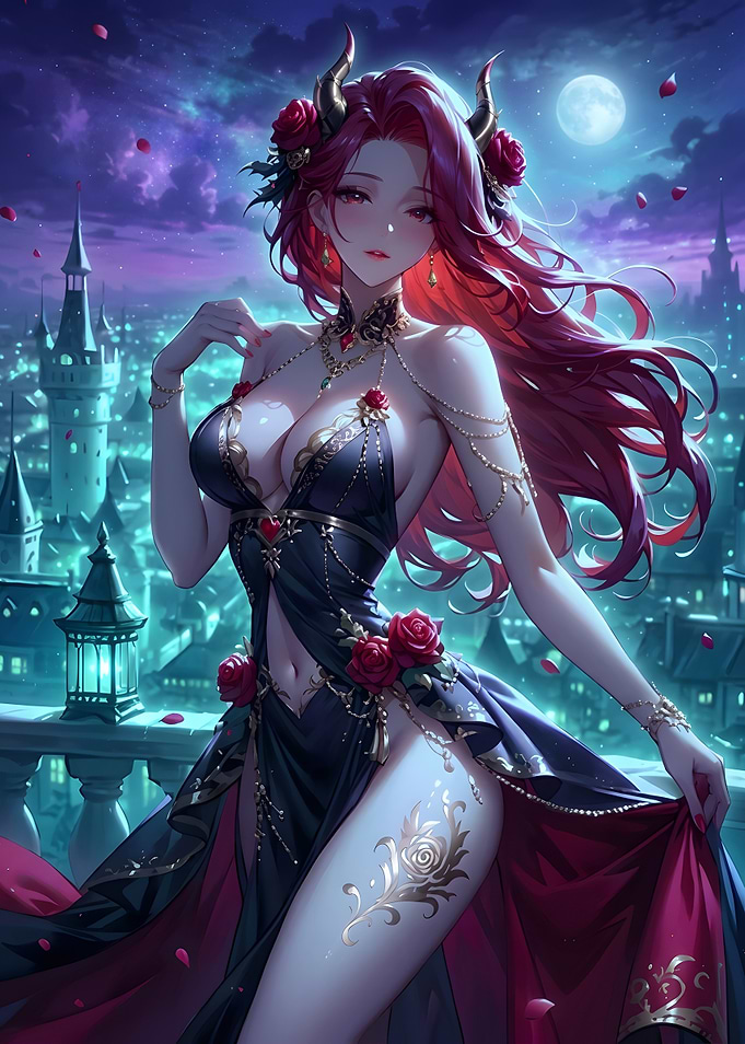 Elegant Demon Queen in Moonlight