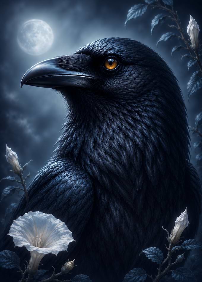 Mystical Raven Under Moonlight