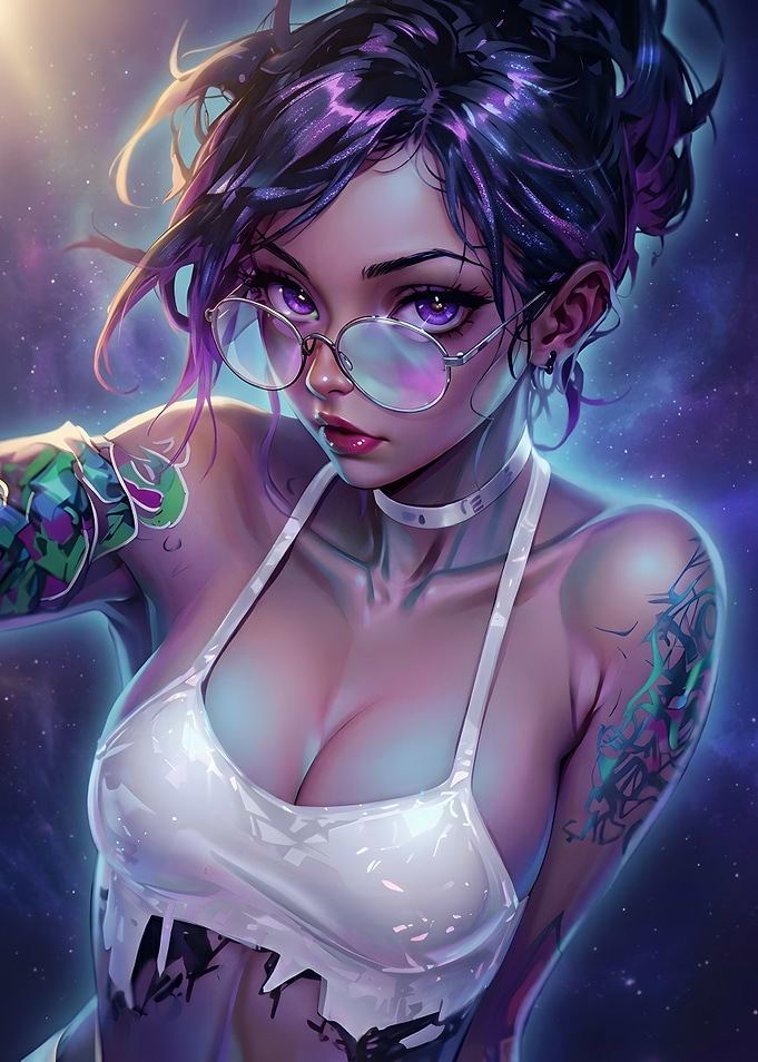 Cyberpunk Girl with Purple Hair