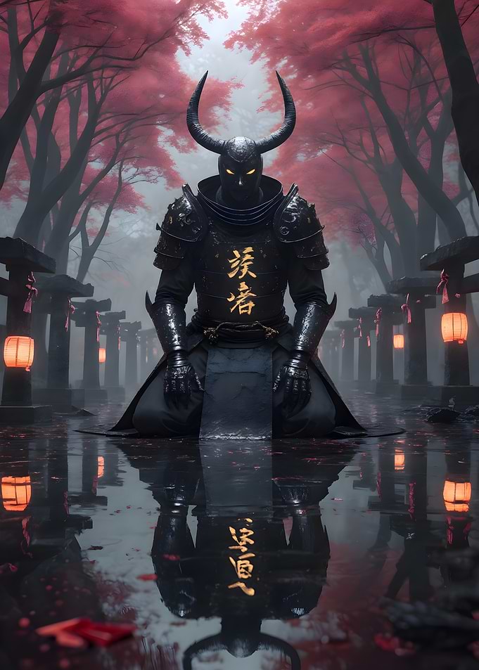 Horned Samurai in Red Forest