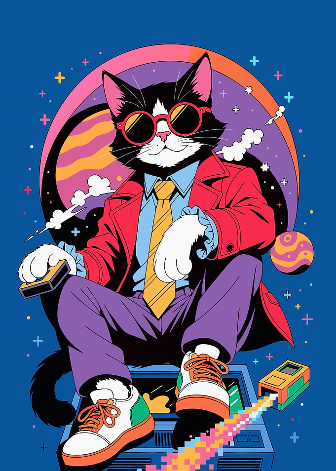 Retro Cool Cat in Space