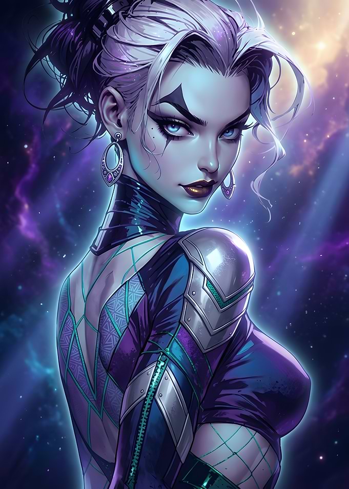 Cosmic Cyberpunk Female Warrior Portrait