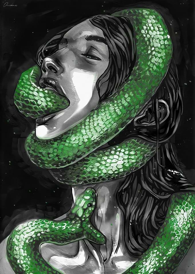 Woman Entwined by Green Serpent