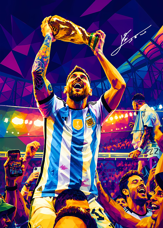 Lionel Messi Lifting World Cup Trophy