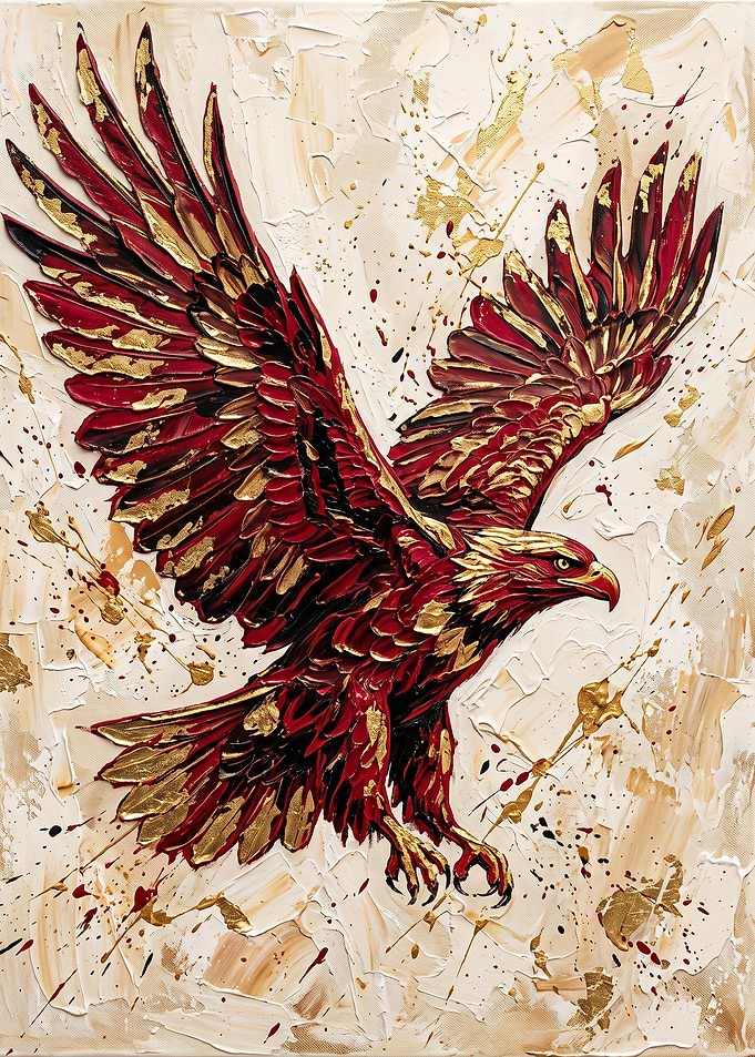 Textured Gold and Red Eagle Painting