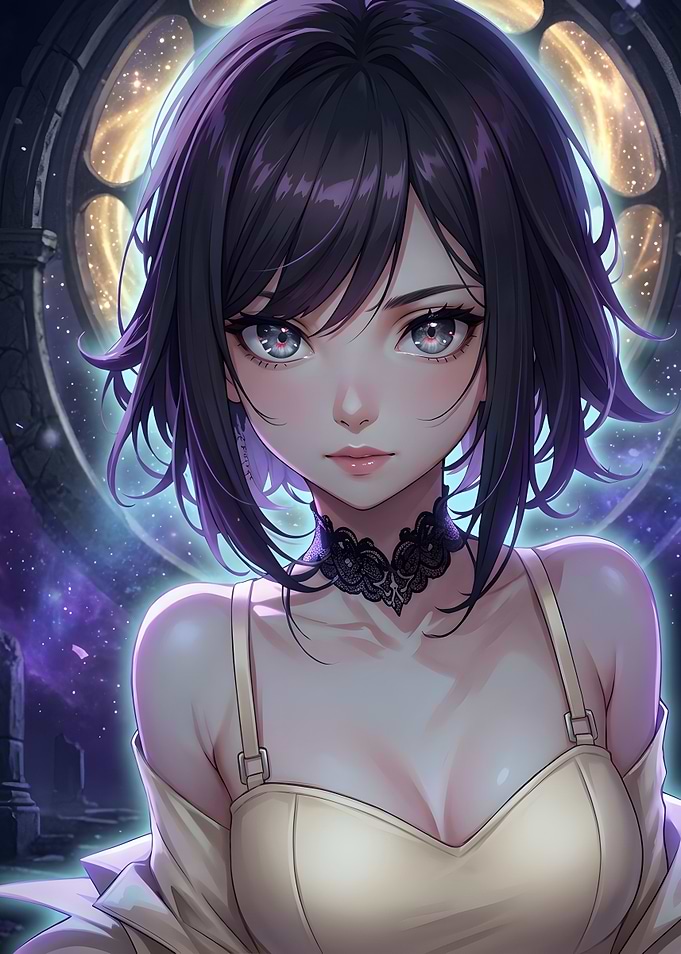 Anime Girl with Cosmic Background
