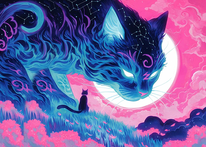 Cosmic Cat Spirit and Small Companion