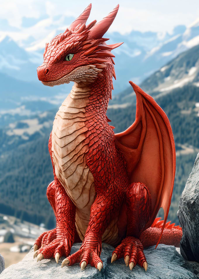 Majestic Red Dragon on Mountain Peak