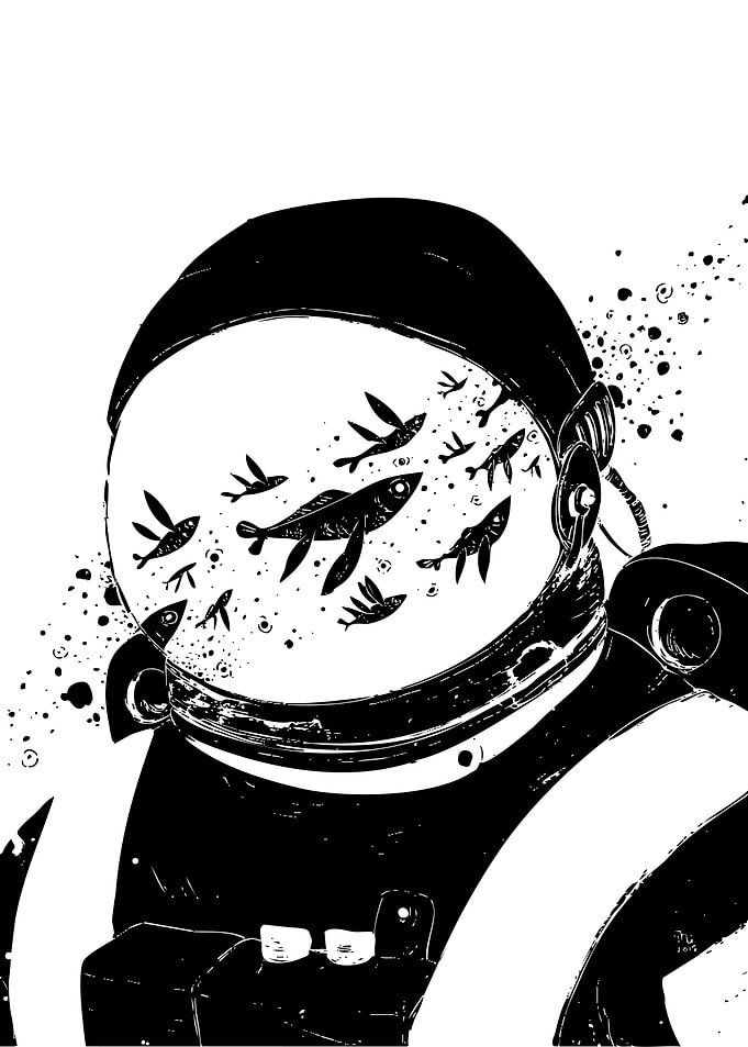 Astronaut Helmet with Swimming Fish