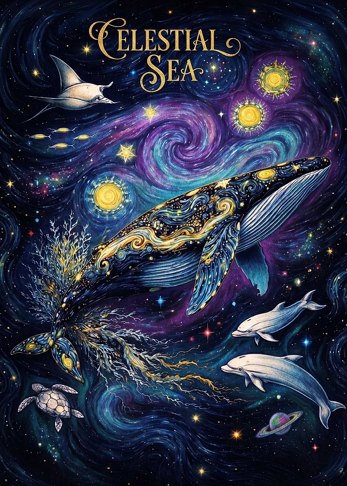 Celestial Sea Starry Whale Art
