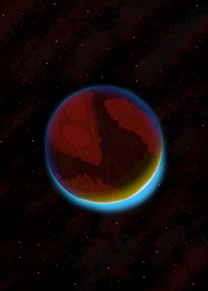 Glowing Red Planet in Space surrounded by Stars