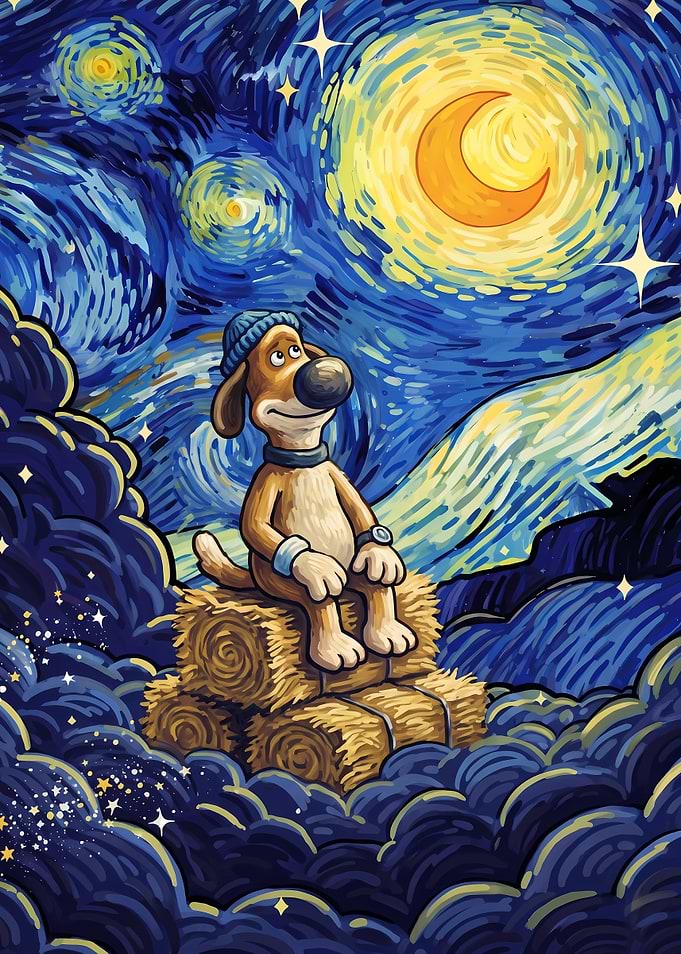 Gromit in Starry Night Style