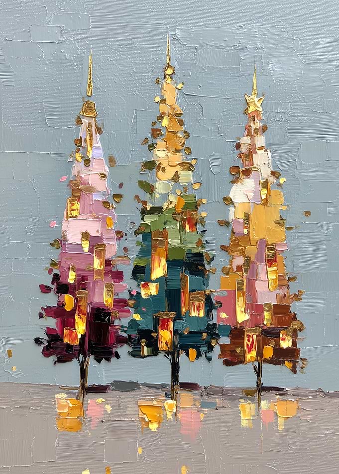 Abstract Palette Knife Christmas Trees