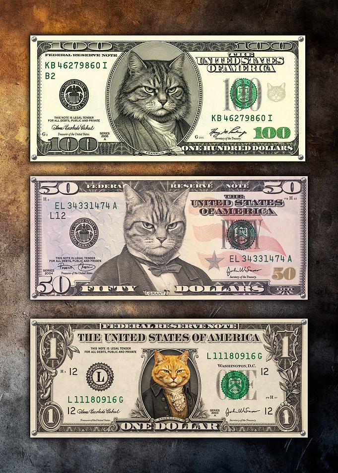 Cat US Dollar Bill Art