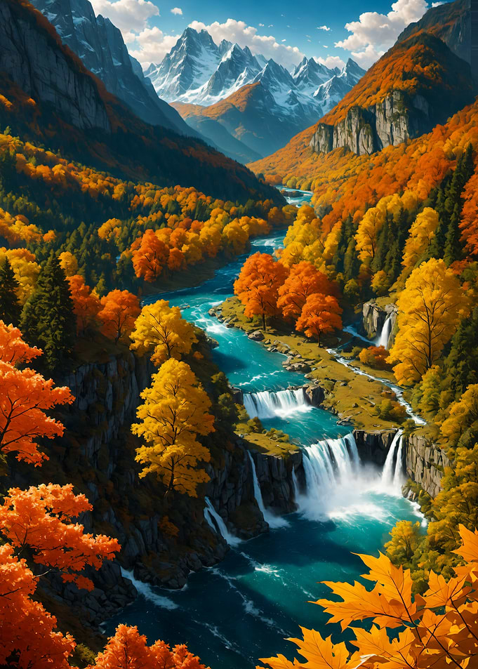 Breathtaking Autumn Mountain Waterfall Landscape