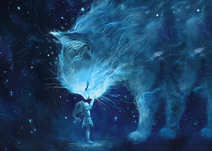 Girl Touching Magical Cosmic Cat