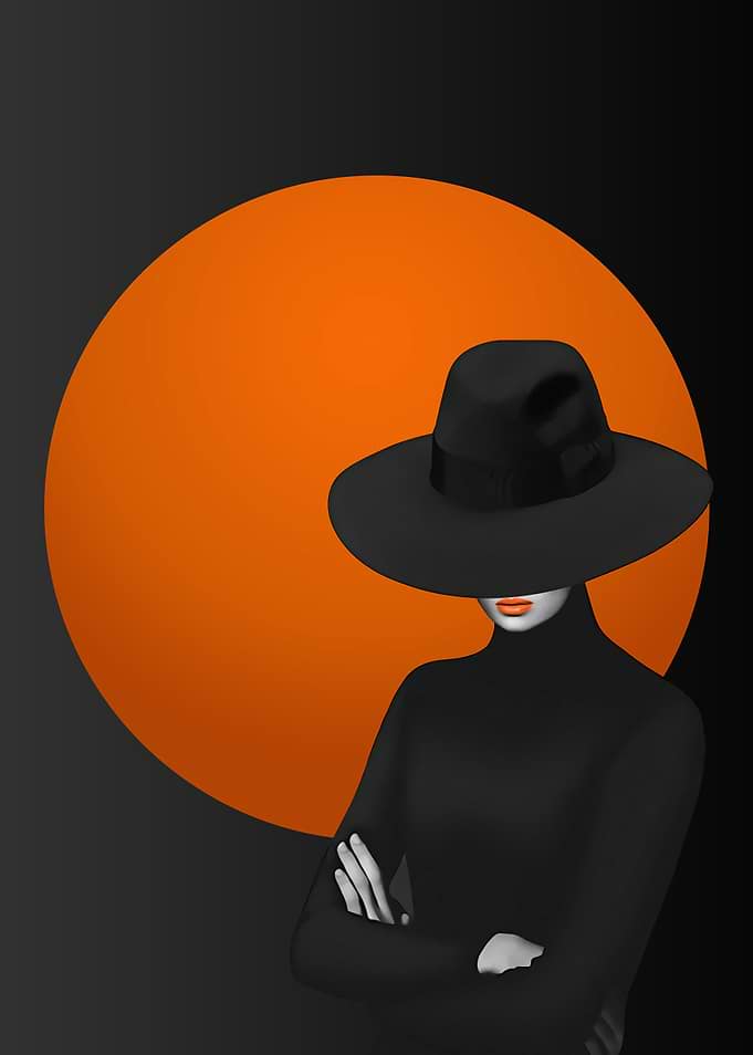 Minimalist Woman in Black Hat
