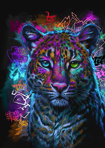 Neon Graffiti Leopard Portrait